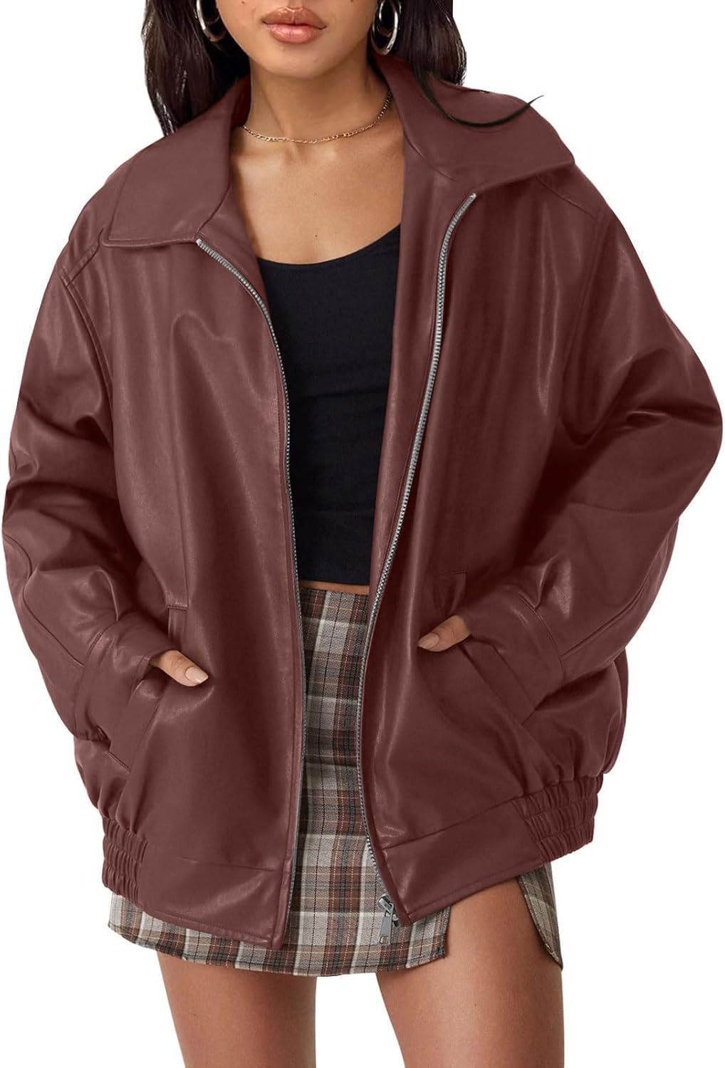 Women's Oversized PU Leather Jacket