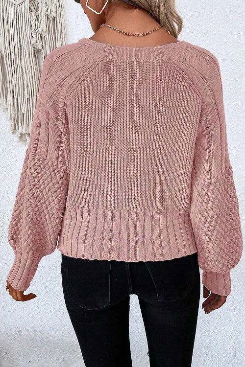 Mixed Texture Knit Button V Neck Cardigan Bazaare Mart Sweaters & Cardigans/Cardigans