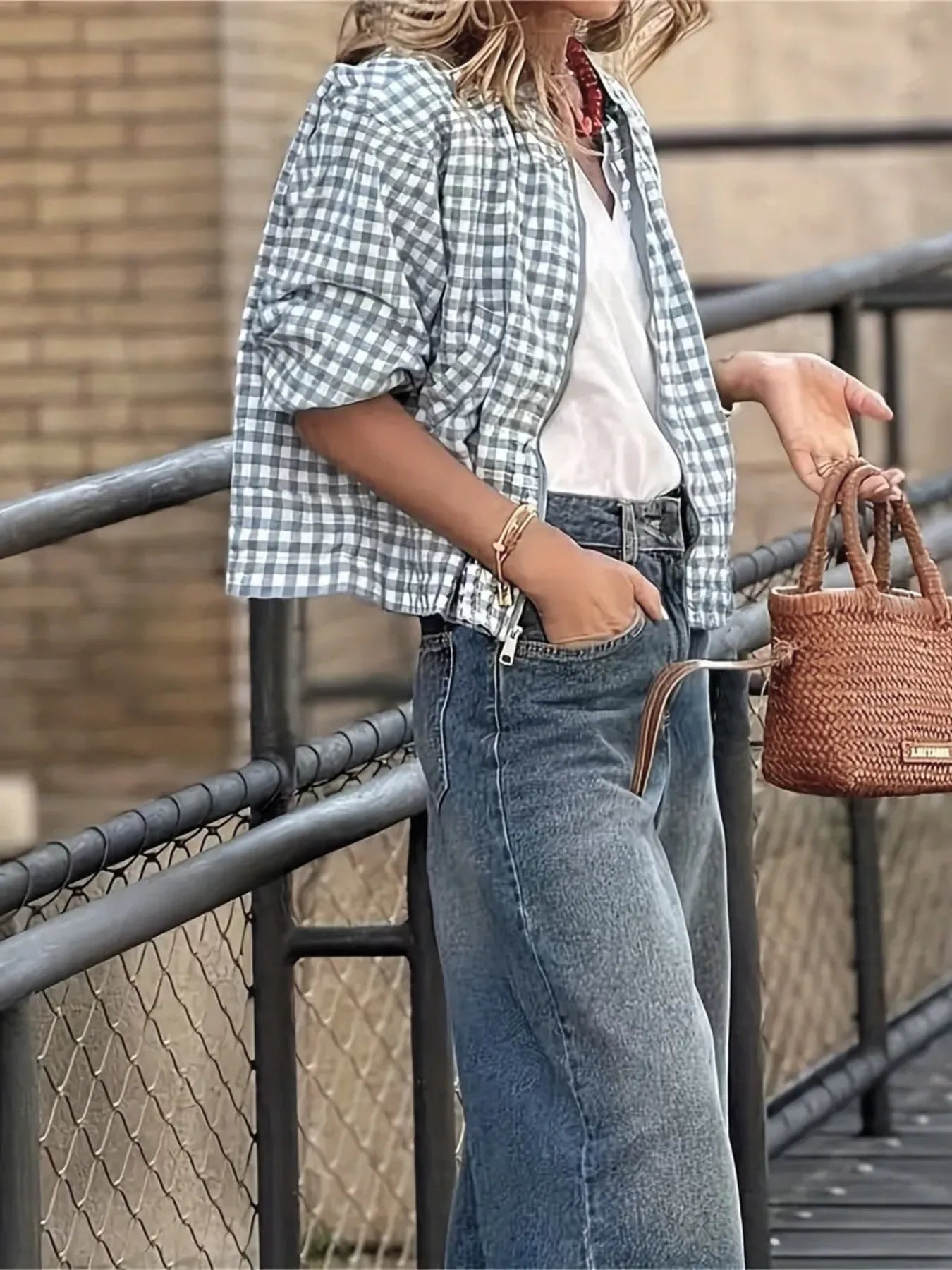 Plaid Zip Up Long Sleeve Jacket Trendsi Plaid Zip Up Long Sleeve Jacket