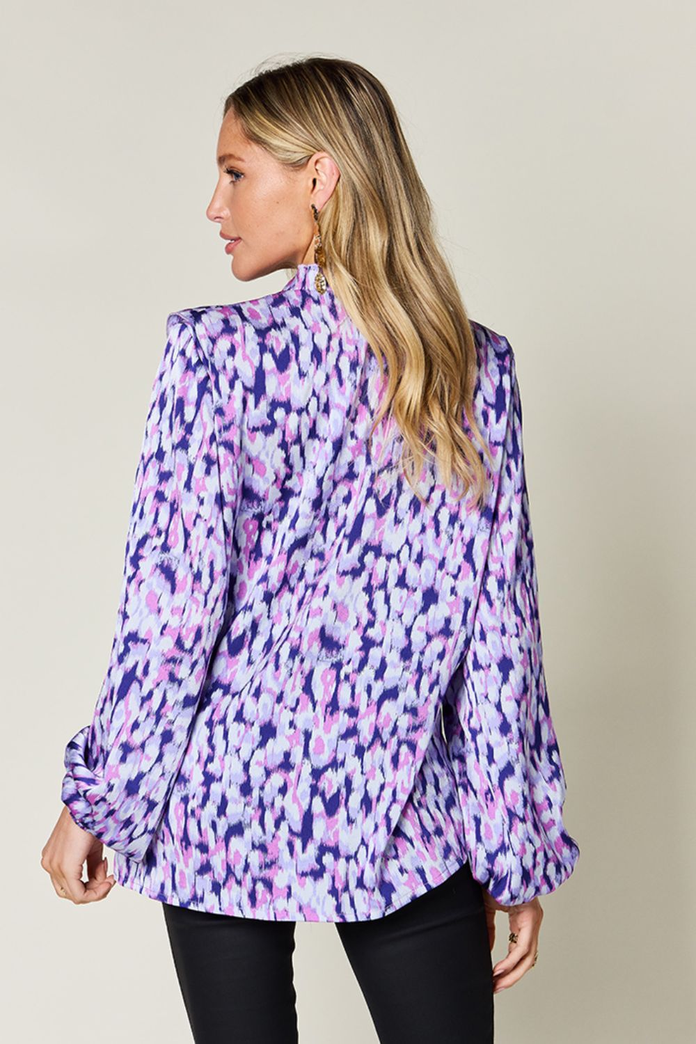 Printed Ruffle Trim Balloon Sleeve Shirt