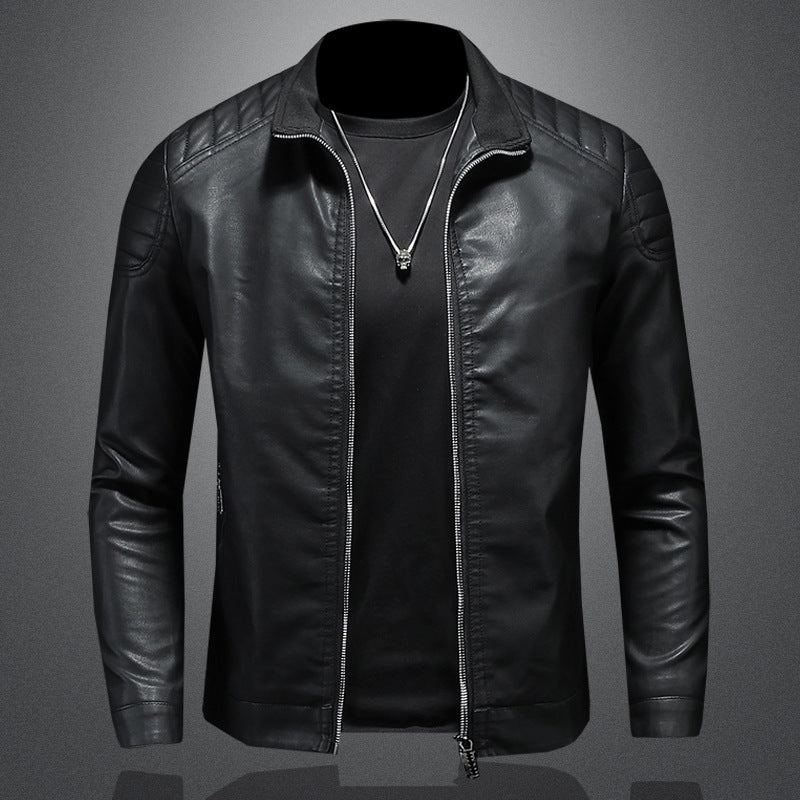 Men's Thin Black Leather Motorcycle Jacket