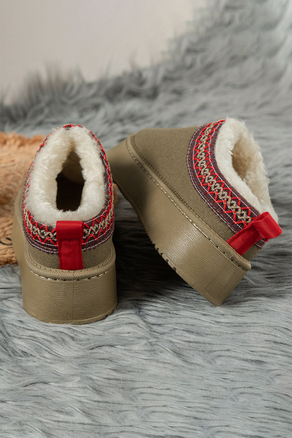 Suede Fur Trim Thick Flat Slippers