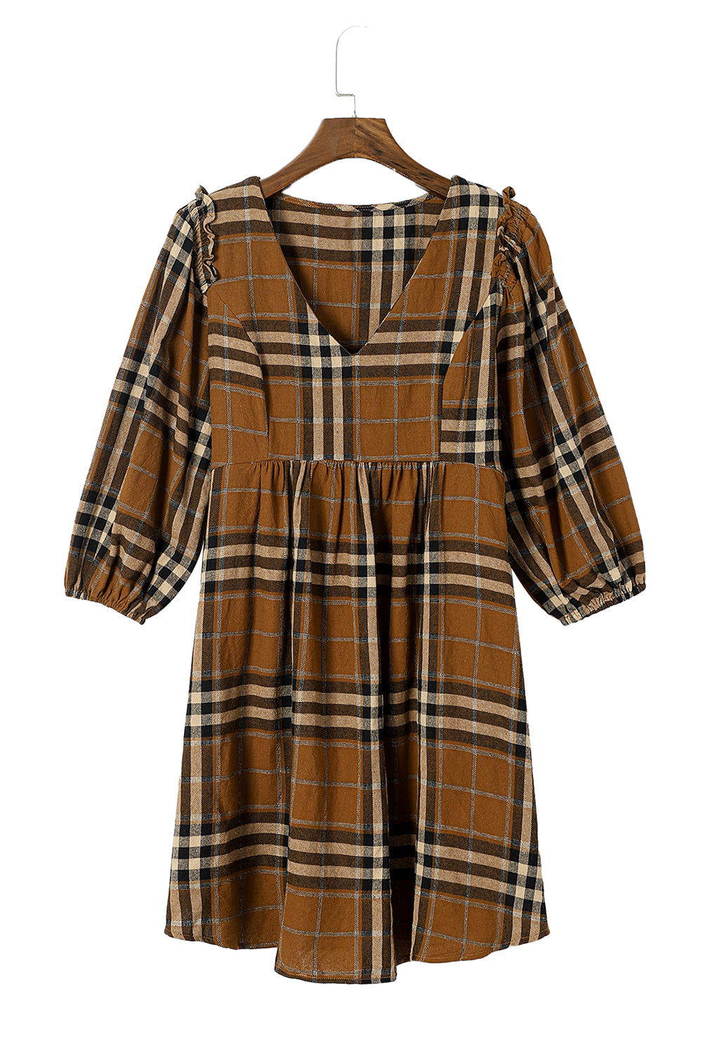 Brown Plaid Plus Size A Line Dress