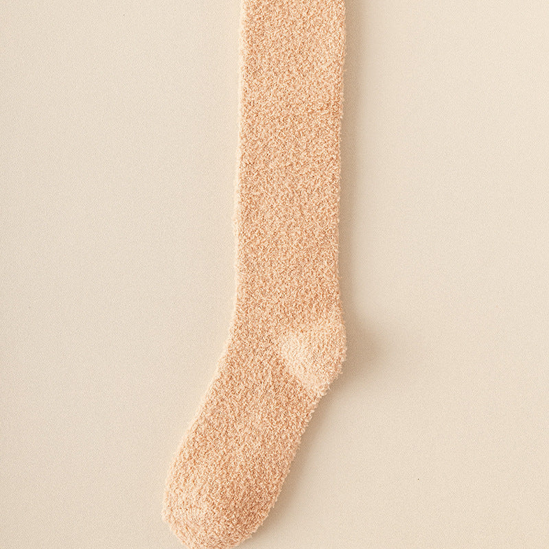 Beige Lint-free Coral Fleece Knee Socks 