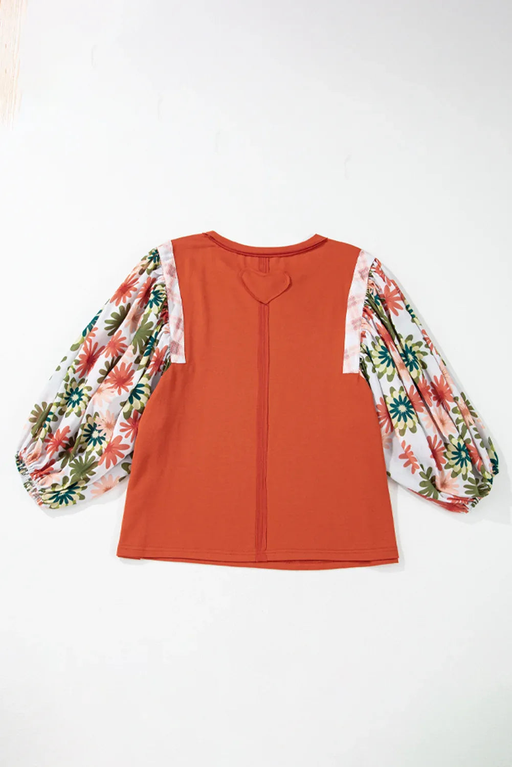 Rust Floral Puff Sleeve Patchwork Blouse Bazaare Mart Tops/Blouses & Shirts