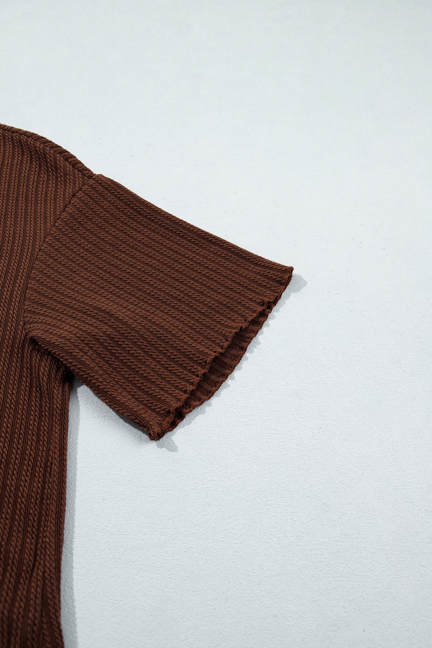 Dark Brown Ribbed Knit Lettuce Trim 2pcs Shorts Set