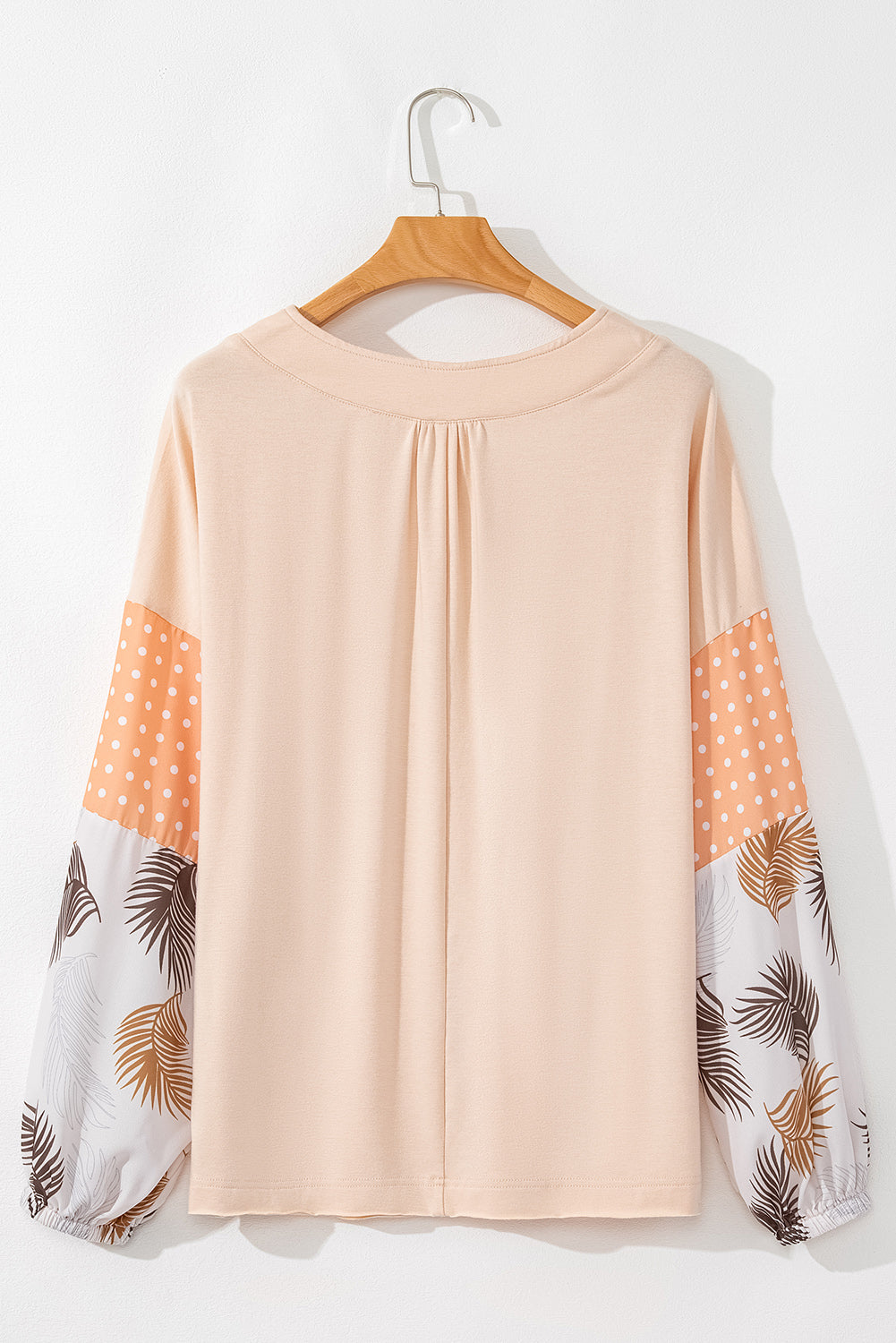 Puff Sleeve Patchwork V Neck Loose Blouse