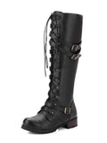 Lace-Up Boots with Buckle Straps Black Trendsi Lace-Up Boots with Buckle Straps