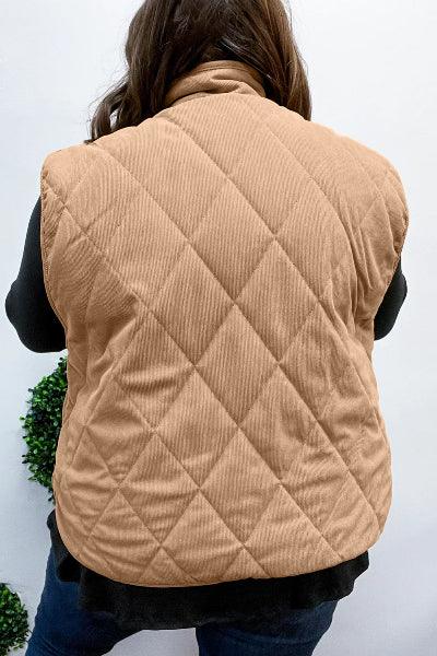 Camel Plus Size Quilted Vest Bazaarre Mart Plus Size/Plus Size Outerwear
