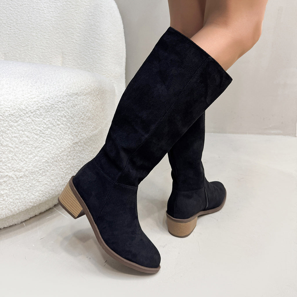 Block Heel PU Suede Knee Boots