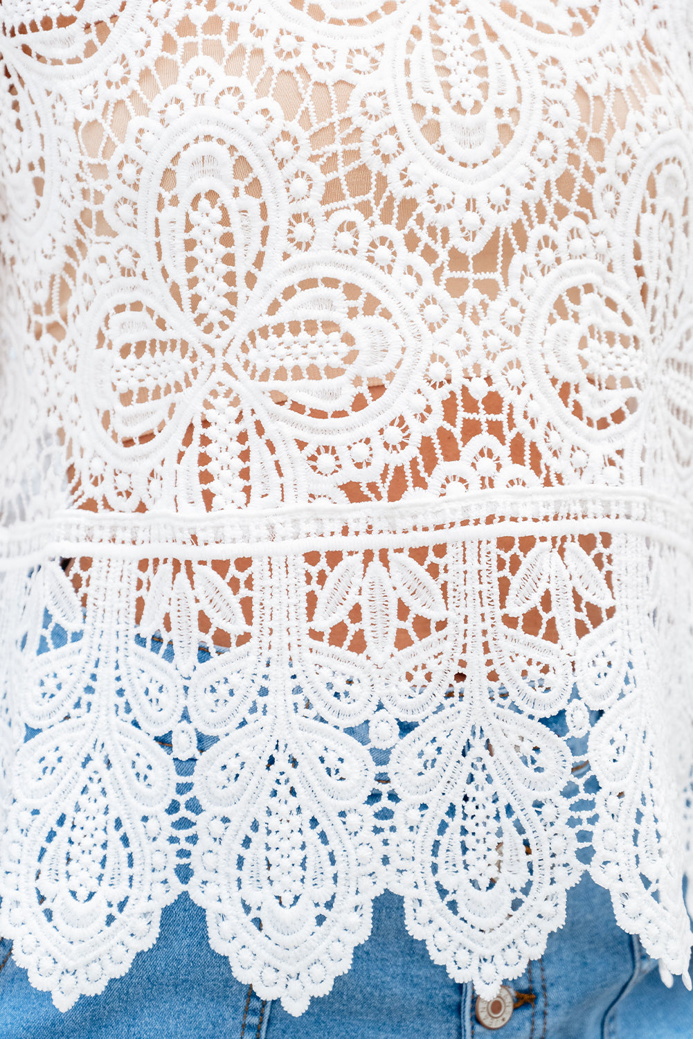 White Lace Crochet Half Sleeve Blouse