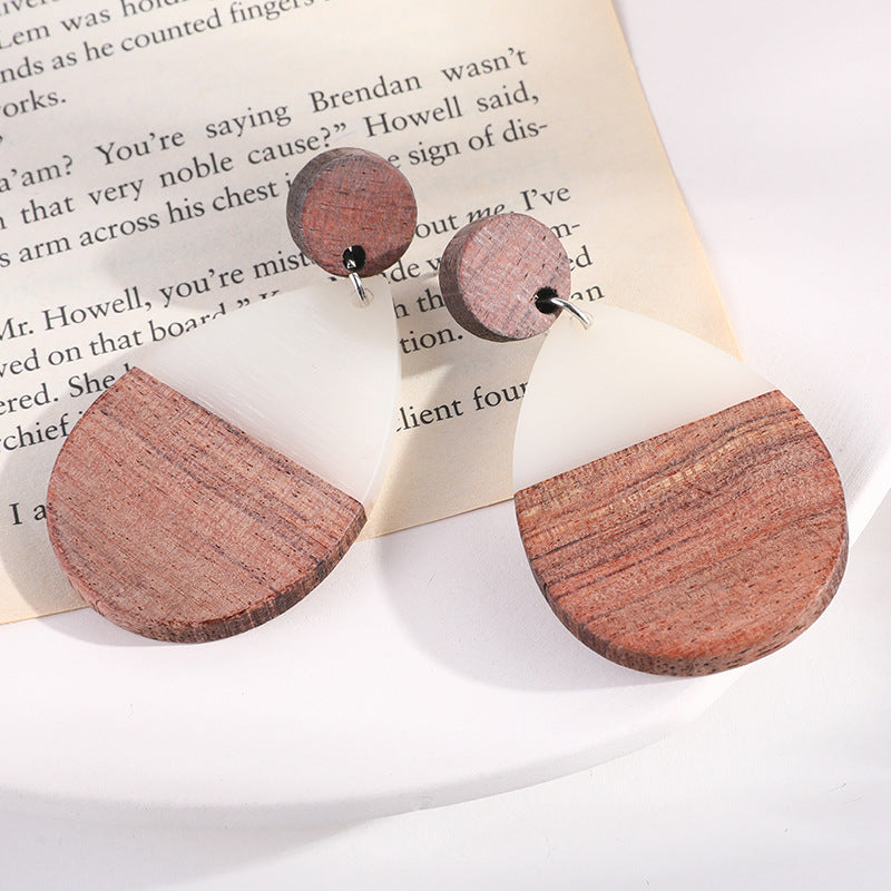 White Resin Wood Geo Drop-shaped Earrings