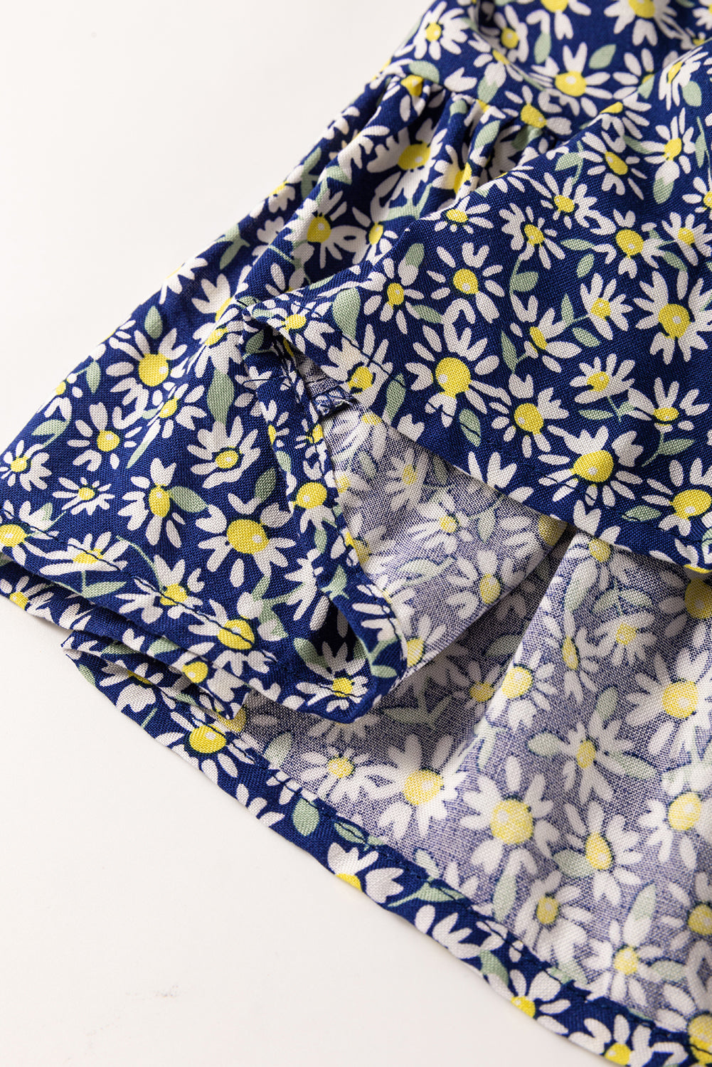 Blue Floral Smocked Square Neck Loose Fit Long Sleeve Blouse