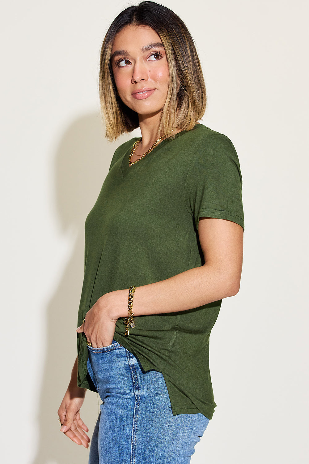 Basic V-Neck High-Low T-Shirt