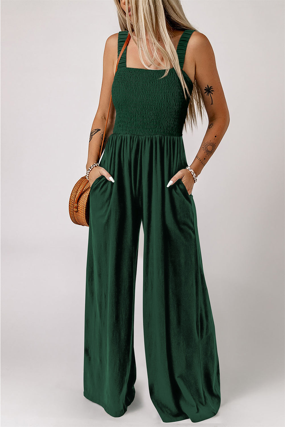 Peasant Style Long & Sleeveless Wide Leg Jumpsuits