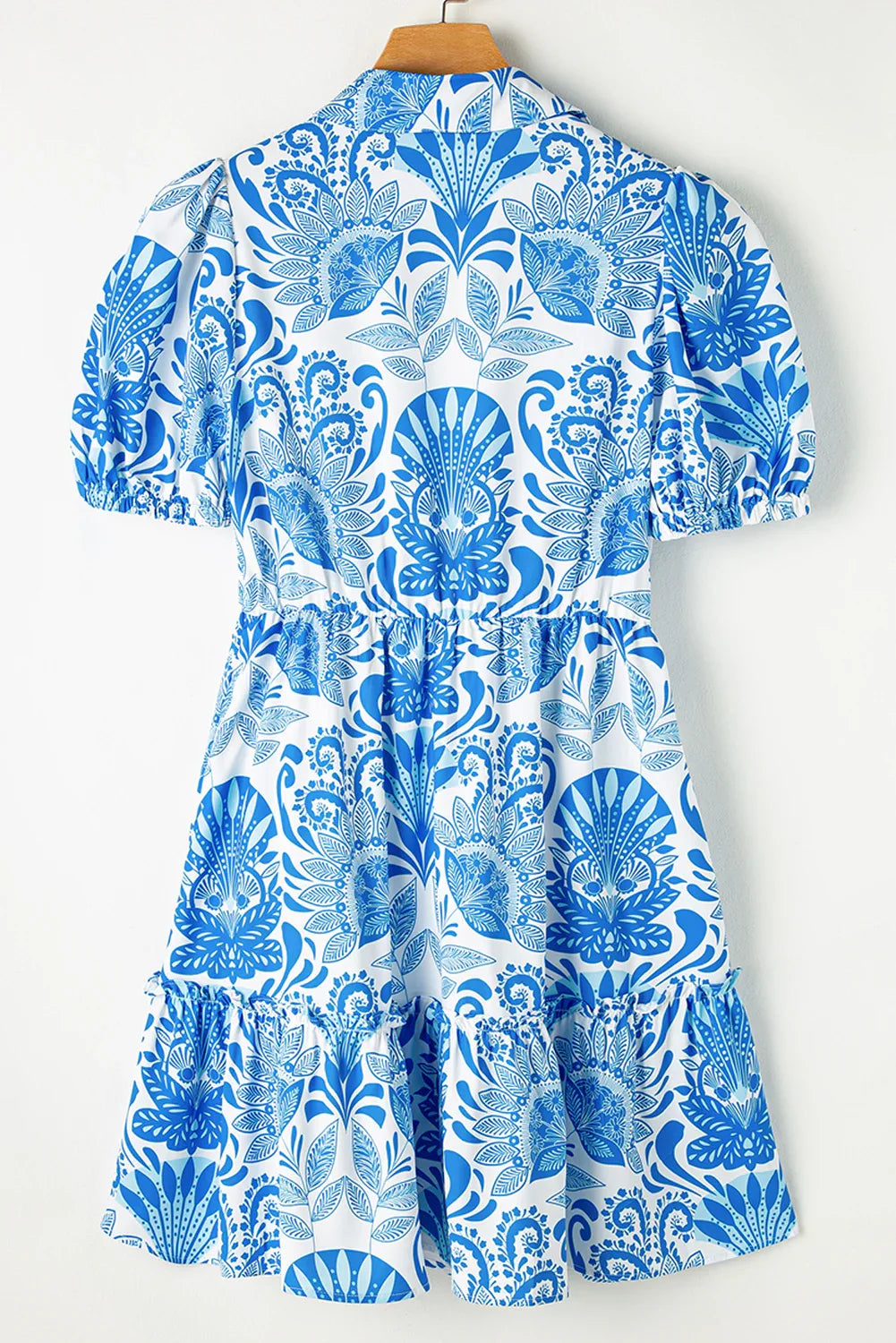 Retro Blue Floral Ruffled Mini Dress Bazaare Mart Dresses/Floral Dresses