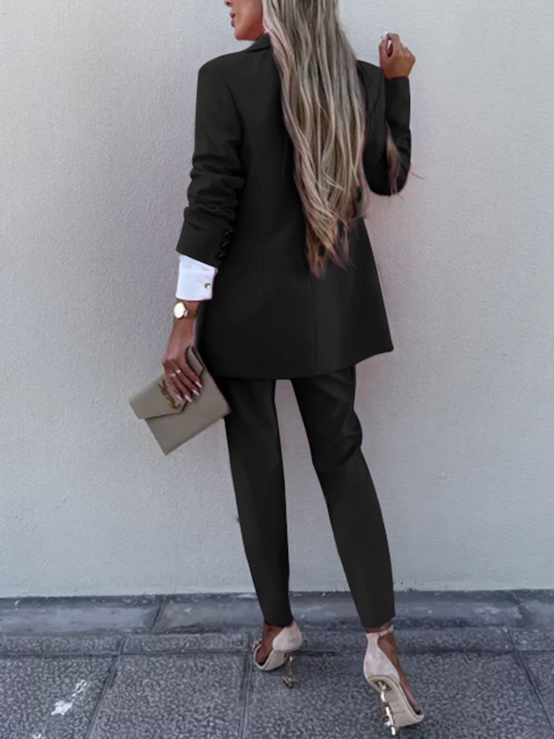 Double Breasted Lapel Collar Pants Suit