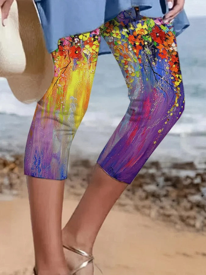 Oil Painting Graffiti Print Capri Leggings CJ Dropshipping Colorful Capri Leggings