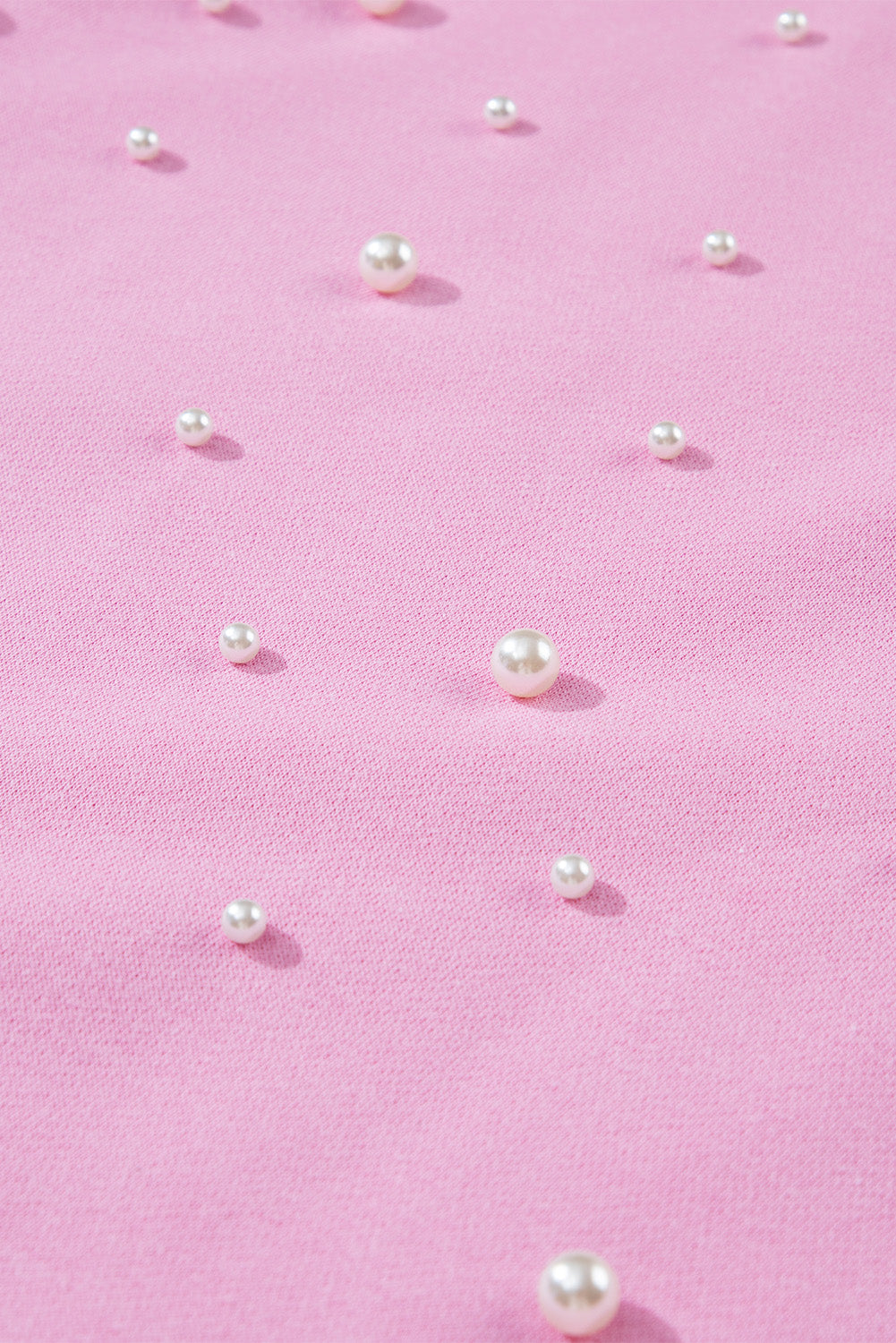 Pink Bonbon Pearl Detail Ribbed Crew Neck Sweatshirt