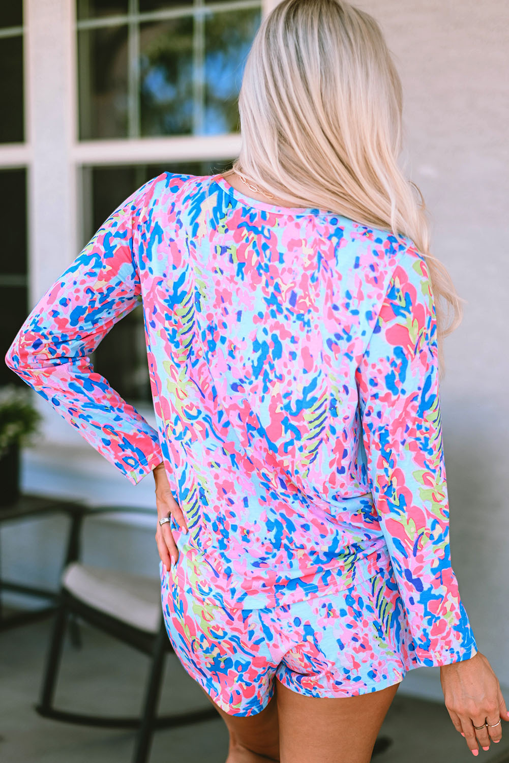 Multicolor Printed 3/4 Sleeve Split Neck Plus Size Tunic Top