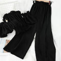 Women’s Chic Off-Shoulder Top & Elastic Waist Pants Set Black CJ Dropshipping 2pc. Off Shoulder Solid Top and Pants Se