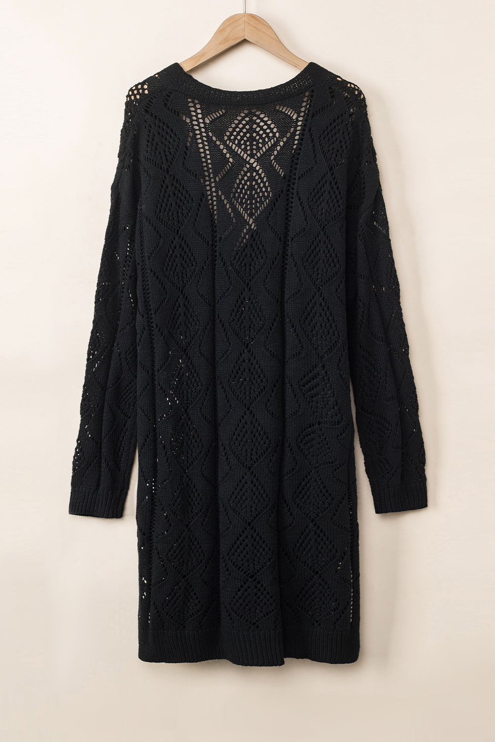 Khaki Openwork Knit Long Cardigan