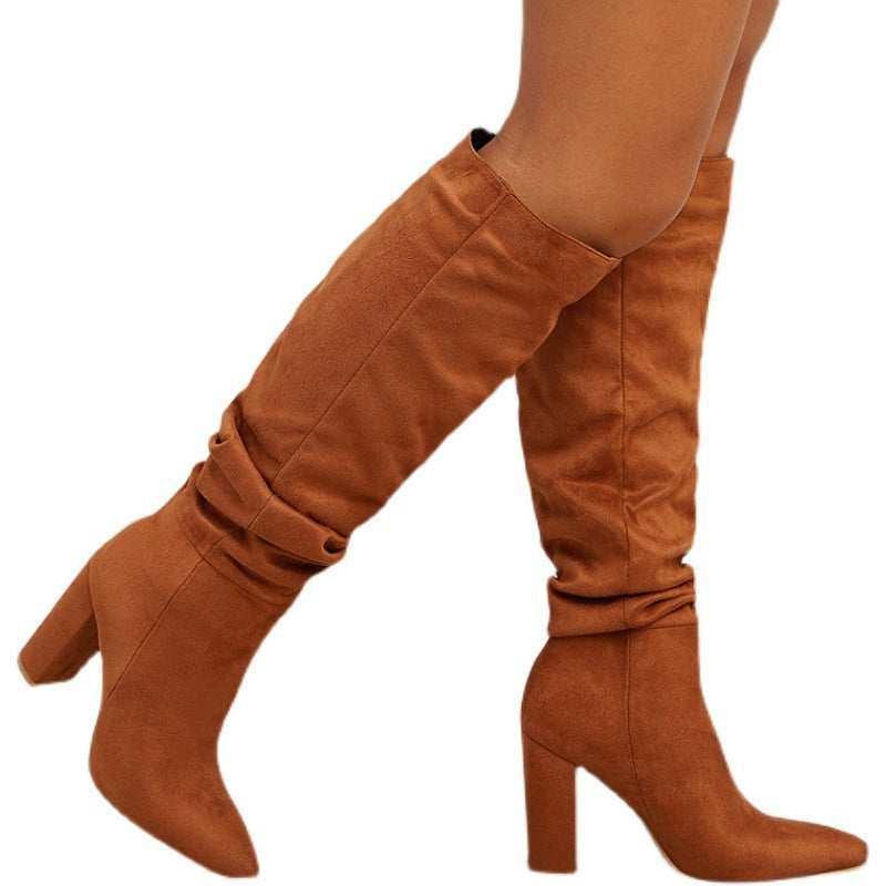 Winter High Block Heel Women's Slouchy Knee Boots