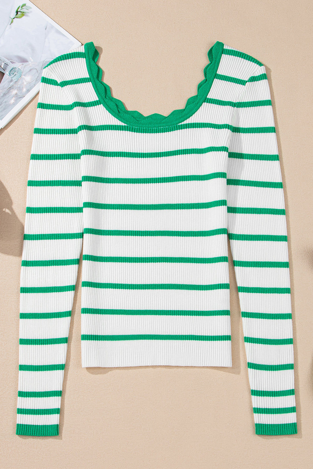 Green Striped Pull Over Sweater