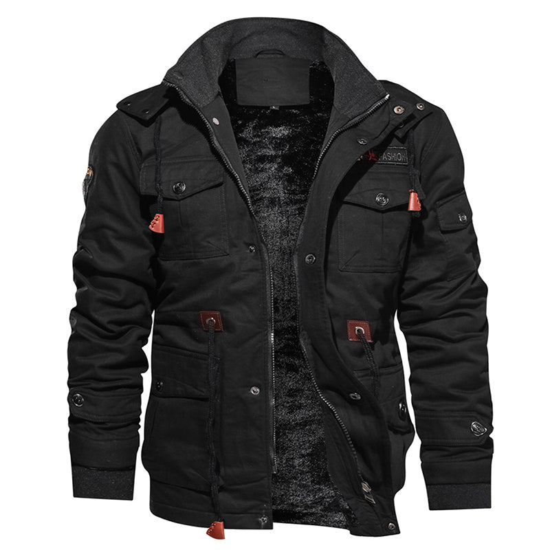 Men's Black Hooded Thermal Military Jacket