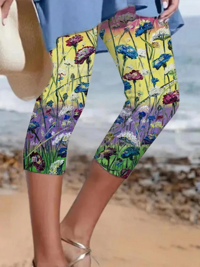 Oil Painting Graffiti Print Capri Leggings CJ Dropshipping Colorful Capri Leggings