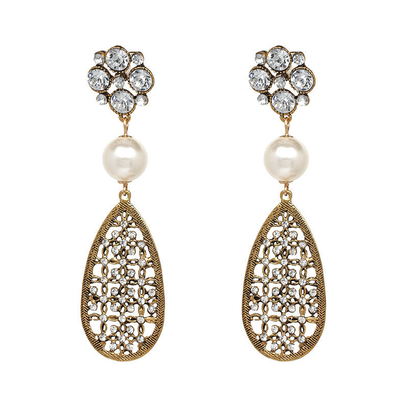 Pearl Rhinestone Drop Earrings