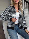 Zip Up Houndstooth Pattern Jacket Black Trendsi Zip Up Houndstooth Pattern Jacket