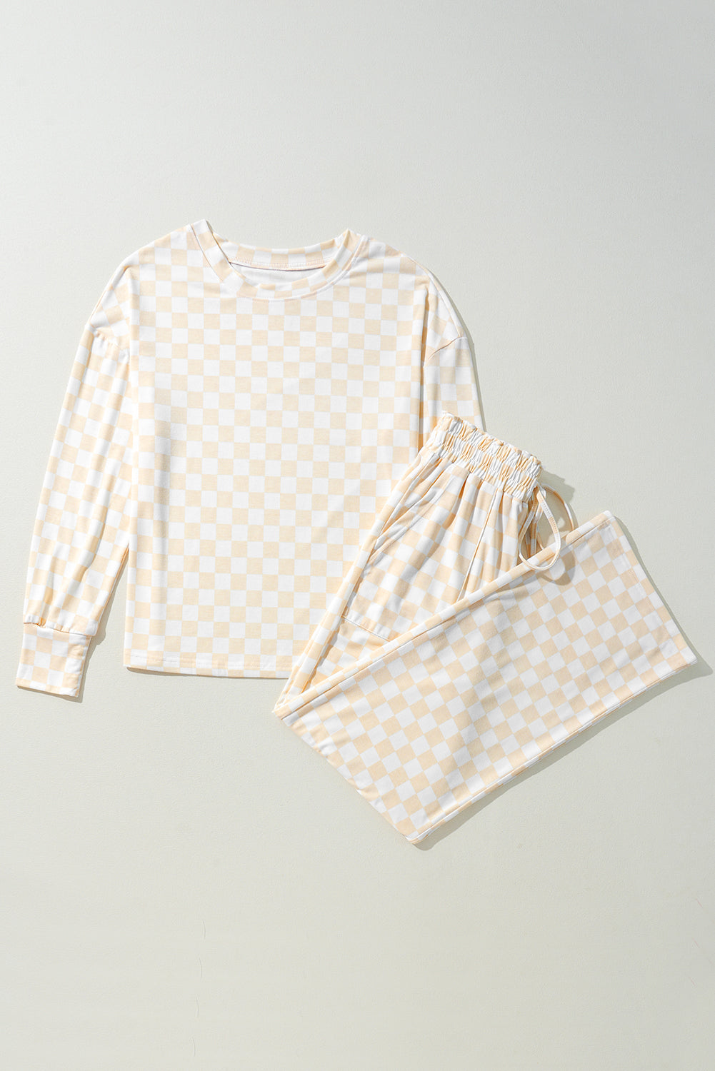 Checkered Long Sleeve Top and Pants Lounge Set