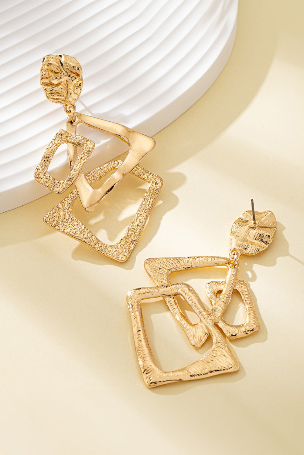 Gold Geometric Alloy Dangle Earrings
