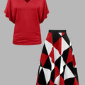 Retro Plus Size Geo Skirt Set Red Bazaare Mart Skirt Set