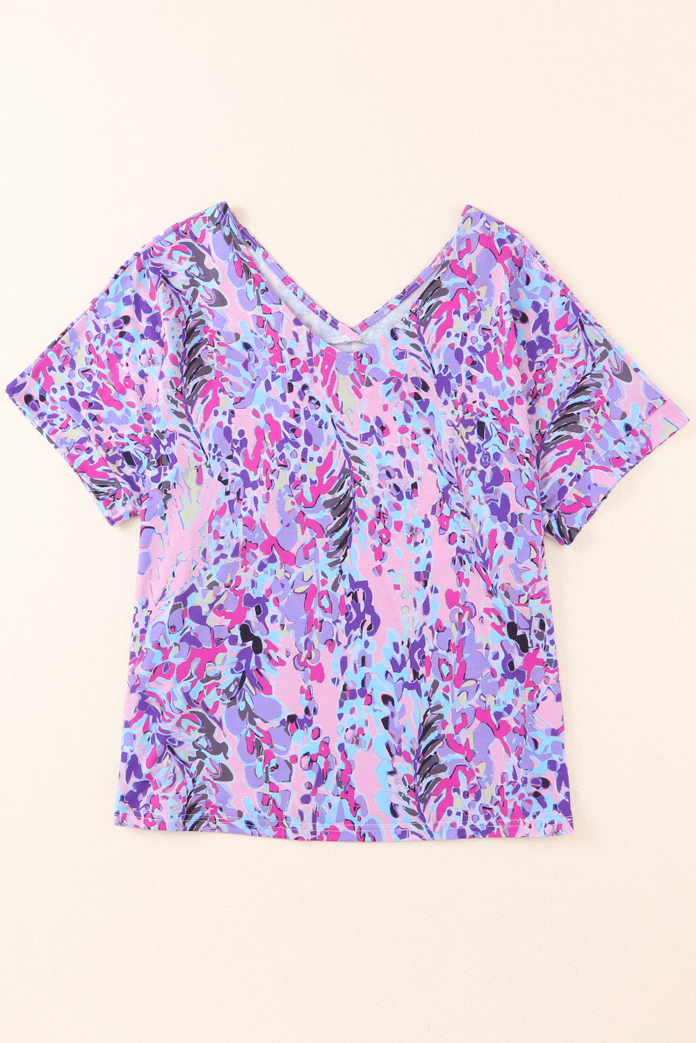 Multicolor Printed 3/4 Sleeve Split Neck Plus Size Tunic Top