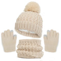 Children's Hat Scarf Gloves Three-piece Set Beige Free Size Bazaare Mart Kid's Knit Hat Set