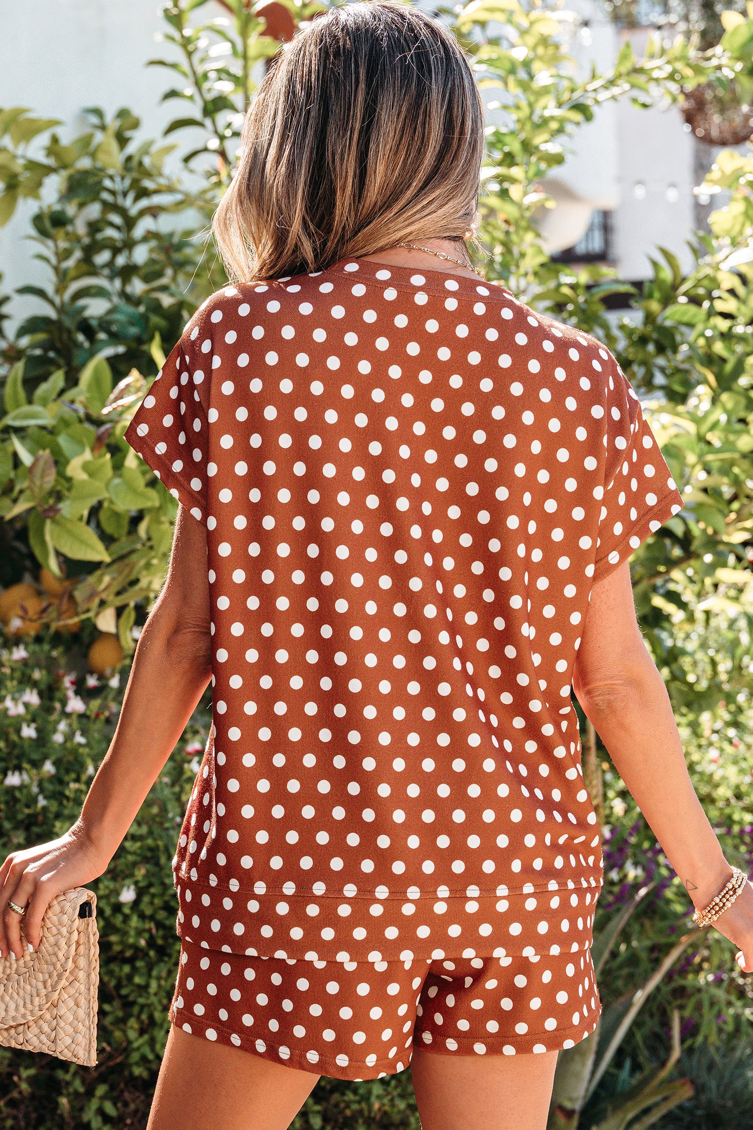 Brown Polka Dot Print Short Set Bazaare Mart Two Piece Sets/Short Sets