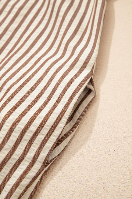 Khaki Stripe Leopard Trim Shirt Dress Bazaare Mart Dresses/Mini Dresses