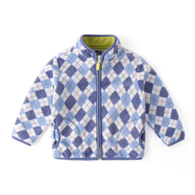 Blue Argyle Baby Zip Up Fleece Jacket