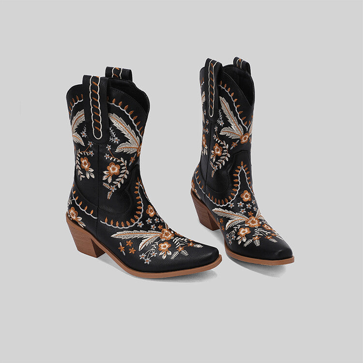 Western Embroidered Pointed Toe Boots