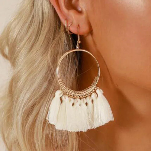 Big Round Fringe Drop Earrings Bazaare Mart Earrings
