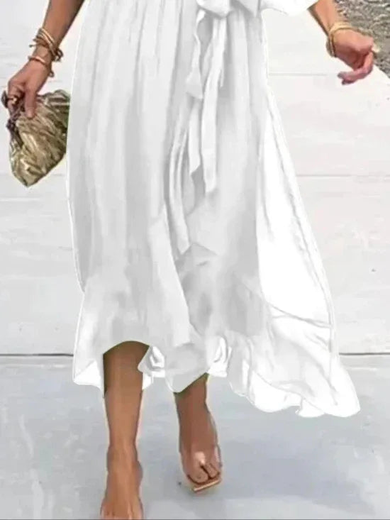 Flowy Midi Dress with Flutter Sleeves Bazaare Mart Flowy Half Sleeve Midi Dress