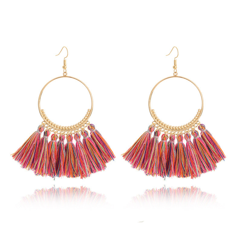 Big Round Fringe Drop Earrings - Bazaare Mart