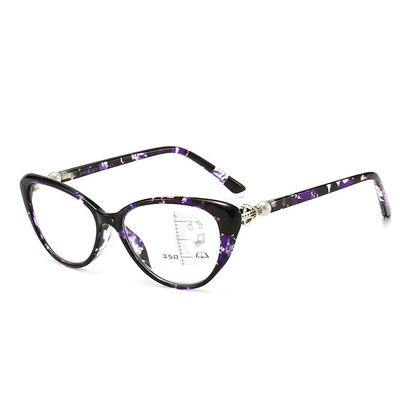 Black & Purple Cat Eye Presbyopic Smart Zoom Anti-blue Light Glasses