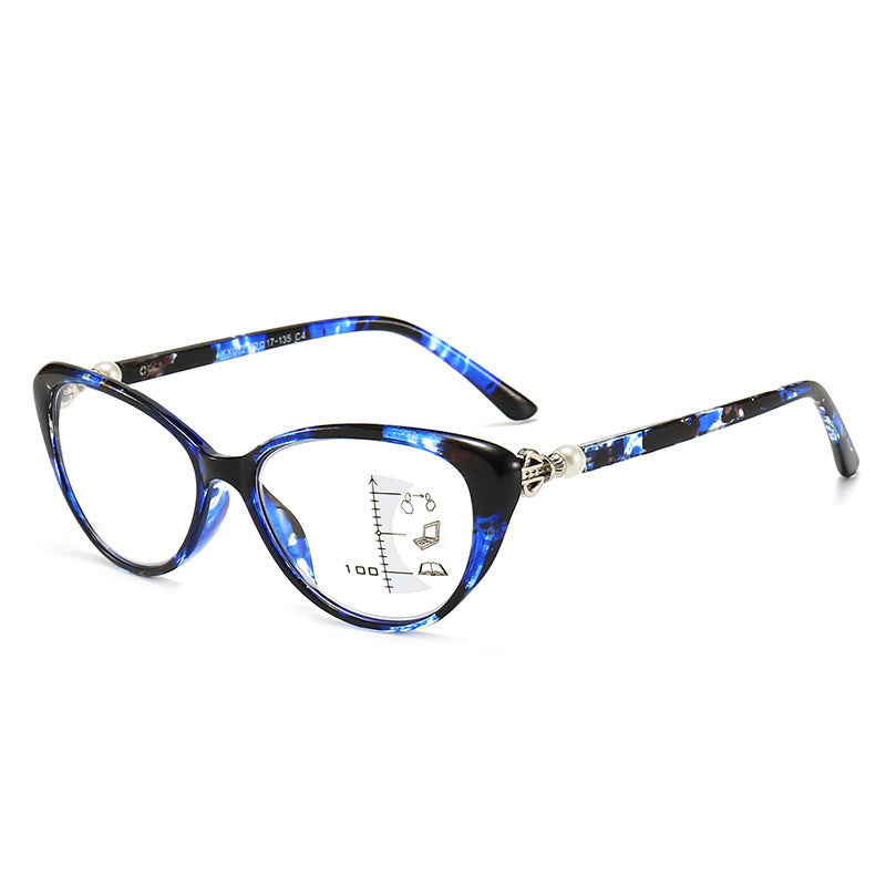 Black & Blue Cat Eye Presbyopic Smart Zoom Anti-blue Light Glasses