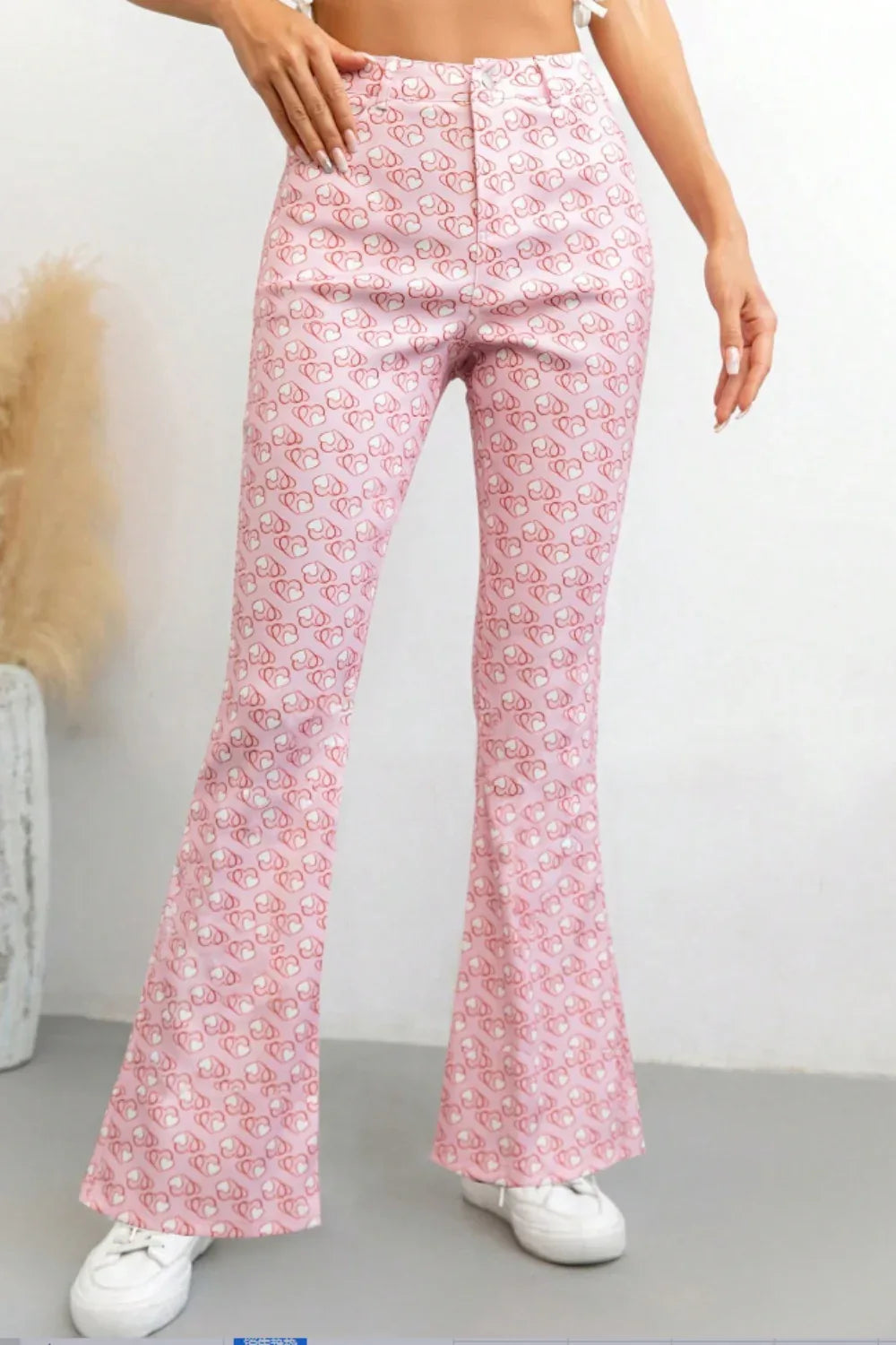 Printed High Waist Flare Pants with Pockets Blush Pink Trendsi Printed High Waist Flare Pants with Pockets