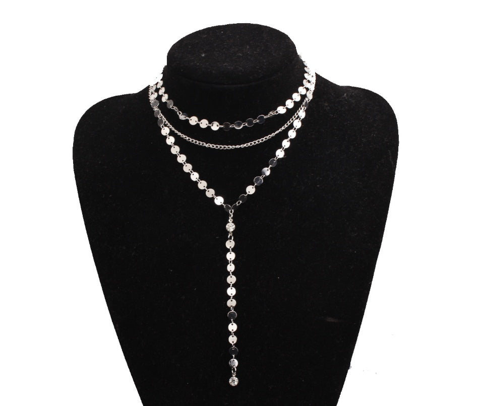 Three Layer Lariat Y Choker Necklace