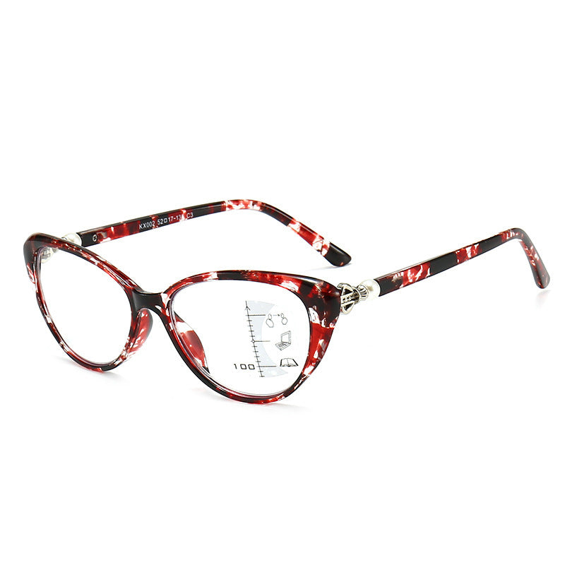 Black & Red Cat Eye Presbyopic Smart Zoom Anti-blue Light Glasses