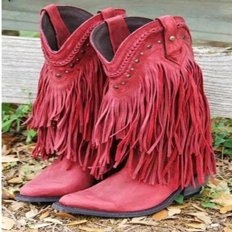 Women's Fringed Mid Rise Boots